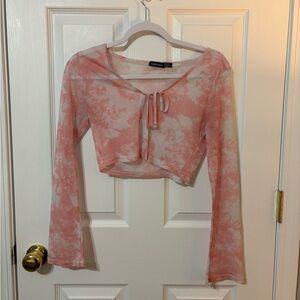Sheer pink and white cropped cardigan 🌷
